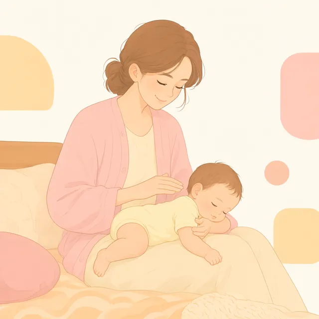 妈妈用手掌空心轻拍趴着的小宝宝后背，帮痰往外排