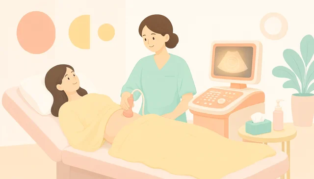 医生为女性做盆腔超声检查
