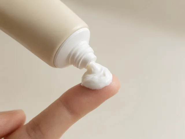给宝宝皮肤涂抹保湿霜的手部特写